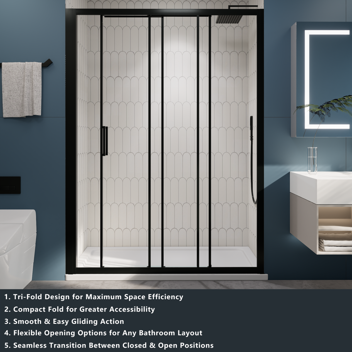 Nexus 56-60W x 70.H Easy Clean Double Framed Sliding Shower Door with 1/4" (6mm) Clear SGCC Tempered Glass,Matte Black Finish