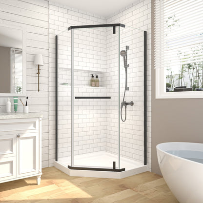 Prism Neo-Angle Frameless Shower Door 38 in. W x 72 in. H Corner Shower Enclosure,6mm Clear Glass,Pivot Shower Doors,Matte Black,Not Base