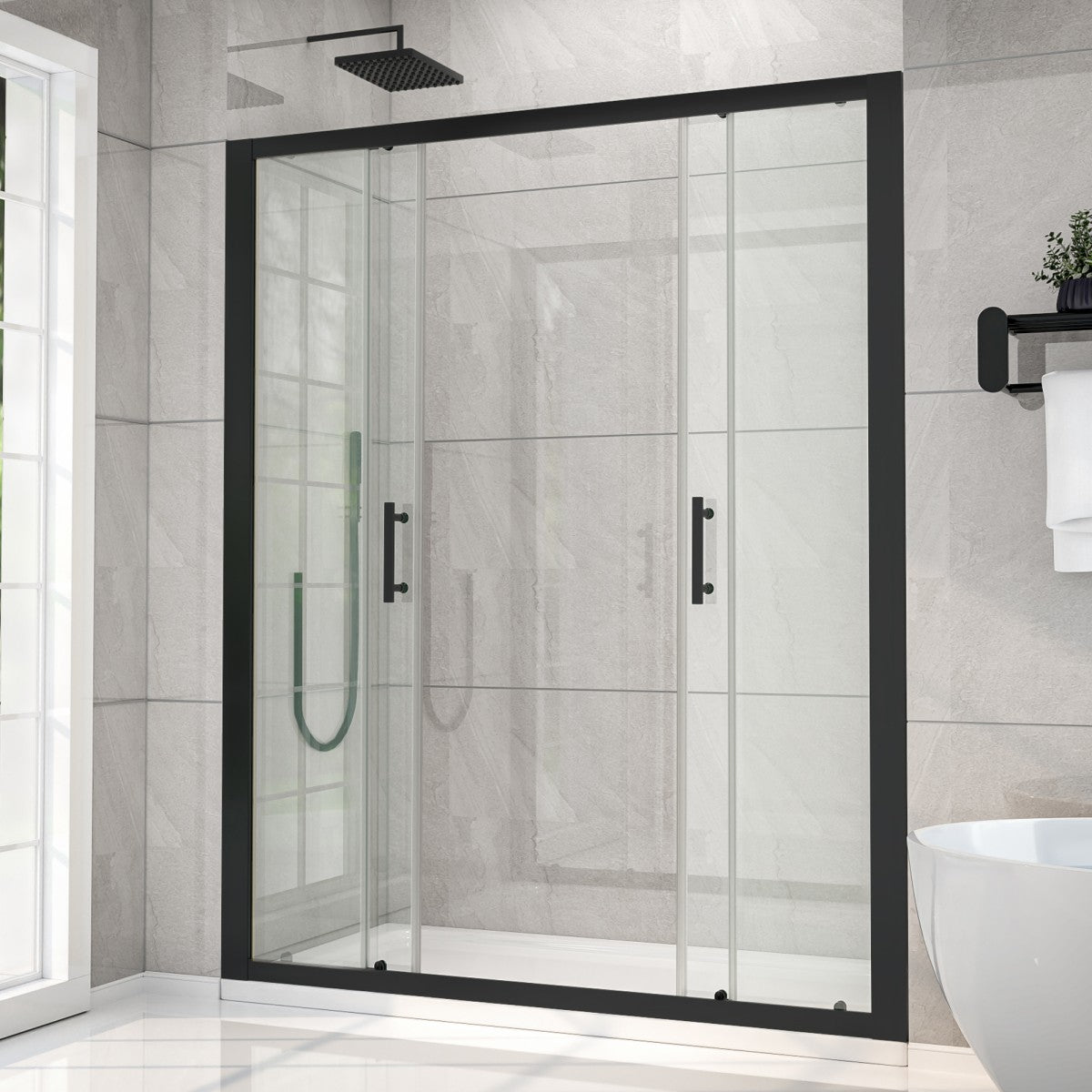 Holden 56-60"W x 70"H Easy Clean Shatter Proof Double Framed Sliding Shower Door with 1/4" (6mm) Clear SGCC Tempered Glass,Matte Black Finish