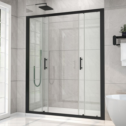 Holden 56-60"W x 70"H Easy Clean Shatter Proof Double Framed Sliding Shower Door with 1/4" (6mm) Clear SGCC Tempered Glass,Matte Black Finish