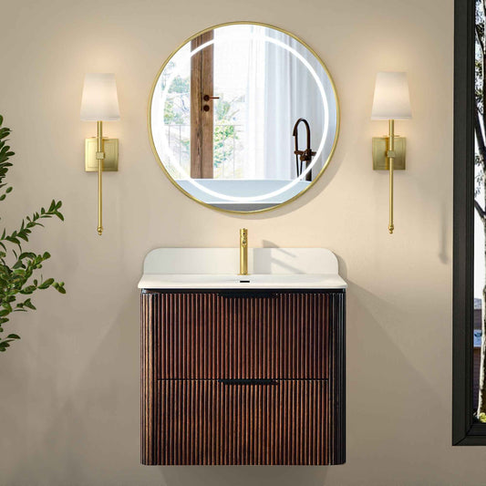 24 inch Floating Bathroom Vanity with Sink, Pre-Assembled, Wall Mounted Plywood Bathroom Storage Cabinet with Safety Rounded,Large Soft-Close Fluted Drawers & Metal Handles