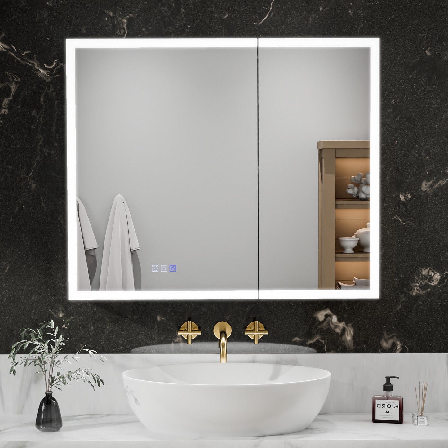 ExBrite 36"W x 30"H LED Medicine Cabinet with Anti-Fog, Stepless Color Temperature and Dimming, Adjustable Shelves, Aluminum Frame, Recessed or Surface Mount - ExBriteUSA