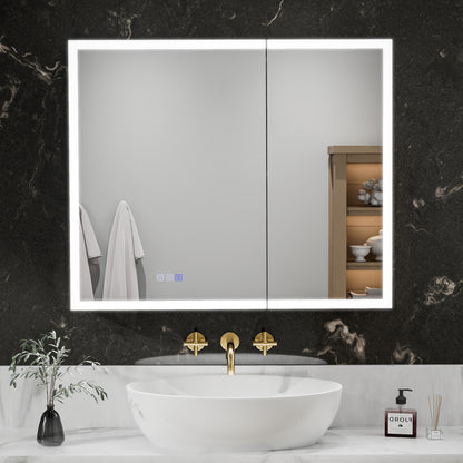 ExBrite 36"W x 30"H LED Medicine Cabinet with Anti-Fog, Stepless Color Temperature and Dimming, Adjustable Shelves, Aluminum Frame, Recessed or Surface Mount - ExBriteUSA