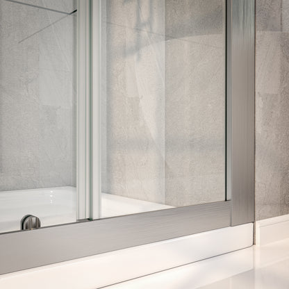 Holden 50-54"W x 70"H Easy Clean Shatter Proof Double Framed Sliding Shower Door with 1/4" (6mm) Clear SGCC Tempered Glass,Brush Nickel