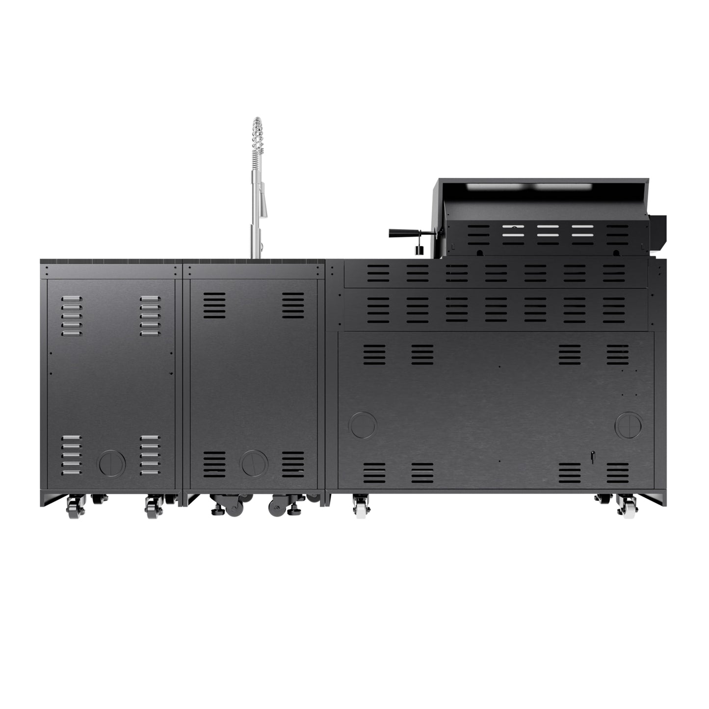 46-Inch 4-Burner 72000 BTU Deluxe Stainless Steel Gas Outdoor Kitchen Bar Barbecue Island Grill + Wine Cooler Compact Refrigerator + Rotisserie kit + Granite Countertops + Stainless steel Sink-85
