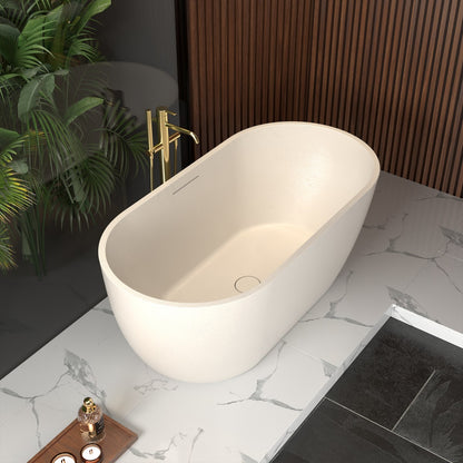 Allsumhome RockX 59" Oval Freestanding Bathtub - Stone Touch in Milky Coffee, Scratch-proof, cUPC Certified Freestanding Bath Tubs
