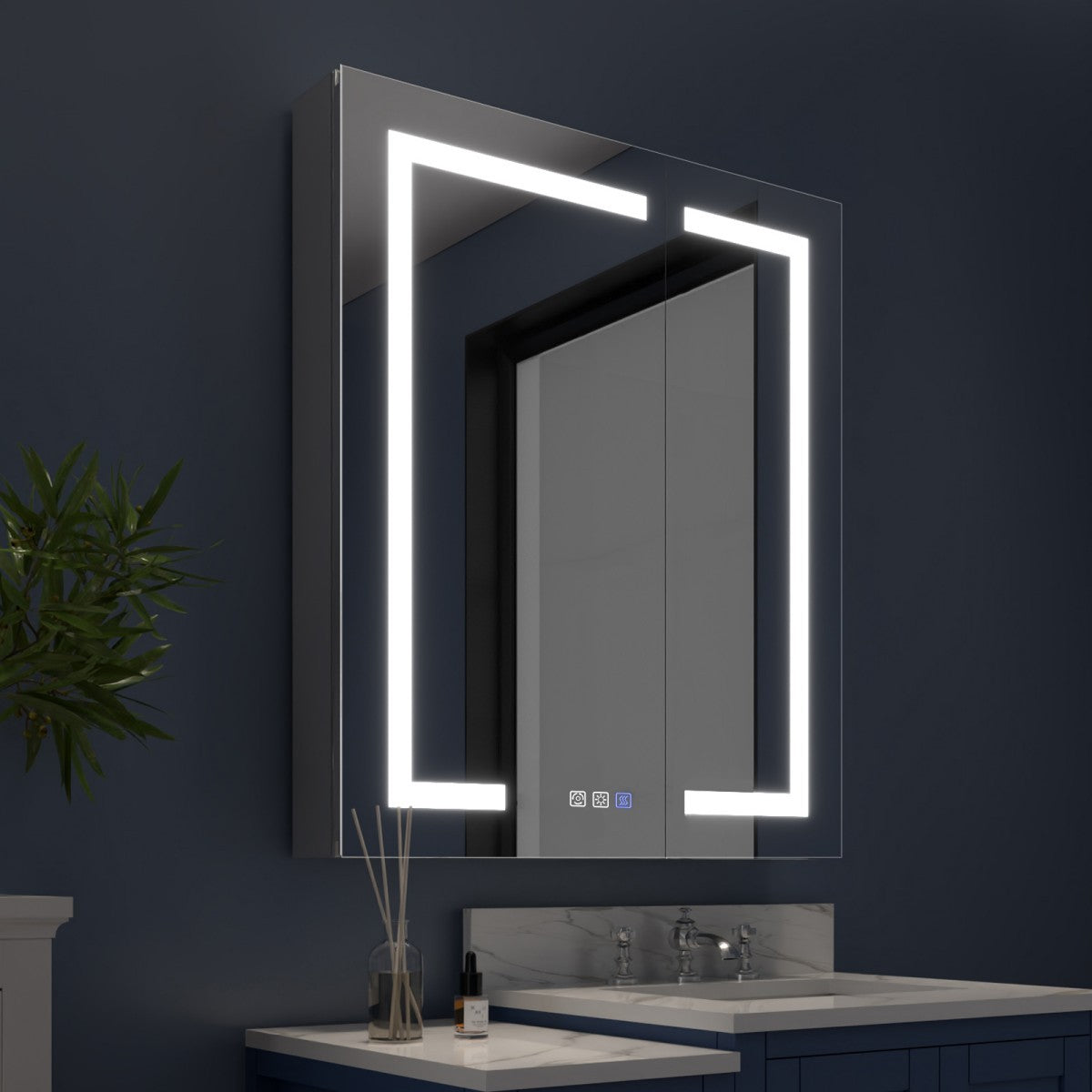 Boost-M2 30" W x 32" H Bathroom Light Medicine Cabinets Recessed or Surface Defogger, Dimmer, Outlets & USB