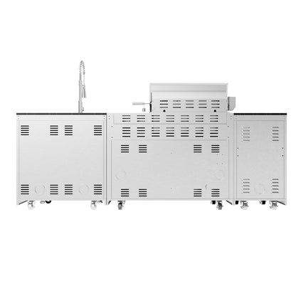 46-Inch 4-Burner 72000 BTU Deluxe Stainless Steel Gas Outdoor Kitchen Bar Barbecue Island Grill  + Wine Cooler Compact Refrigerator + Rotisserie + Granite Countertops + Storage Cabinets & Drawers