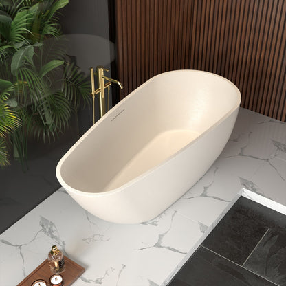 Allsumhome RockE 67" Bathtub Freestanding - Stone Touch in Milky Coffee, Scratch-proof, cUPC Certified Freestanding Bath Tubs