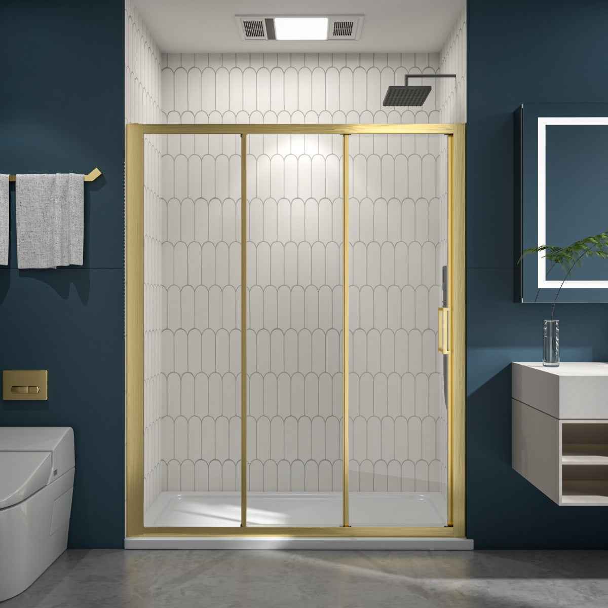 Nexus 56-60W x 70.H Easy Clean Triple Framed Sliding Shower Door with 1/4" (6mm) Clear SGCC Tempered Glass,Brushed Golde Finish (Copy) (Copy)
