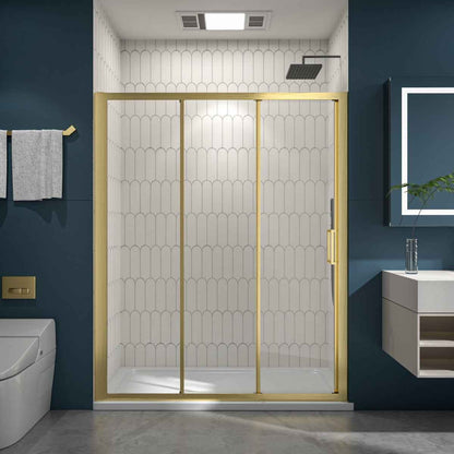 Nexus 56-60W x 70.H Easy Clean Triple Framed Sliding Shower Door with 1/4" (6mm) Clear SGCC Tempered Glass,Brushed Golde Finish (Copy) (Copy)