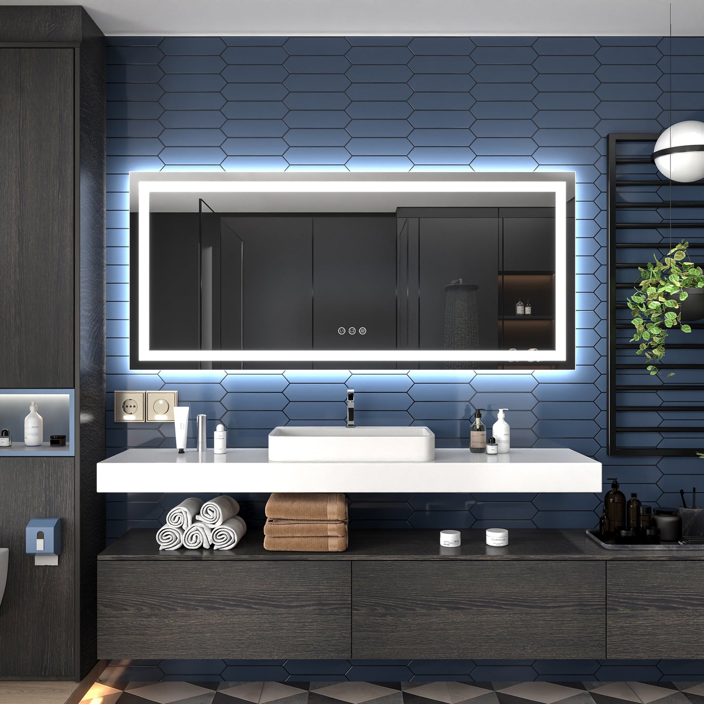 Apex 72" W x 32" H LED Bathroom Large Light Led Mirror,Anti Fog,Dimmable,Three Lighting Modes