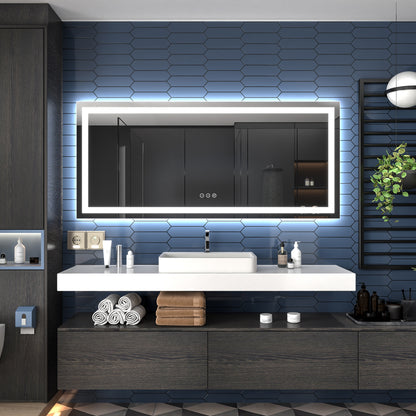 Apex 72" W x 32" H LED Bathroom Large Light Led Mirror,Anti Fog,Dimmable,Three Lighting Modes
