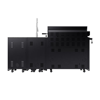 43-Inch 6-Burner 85,000 BTU Stainless Steel Outdoor Kitchen Island Grill with Wine Cooler Refrigerator, Rotisserie Kit, Granite Countertops & Stainless Steel Sink
