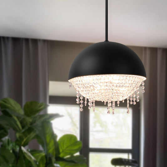 Catalyst Modern Crystal Pendant Light Fixture Finish,Lighting Crystal Chandelier for Living Room,LED Kitchen Lighting,Hallway,Matte Black
