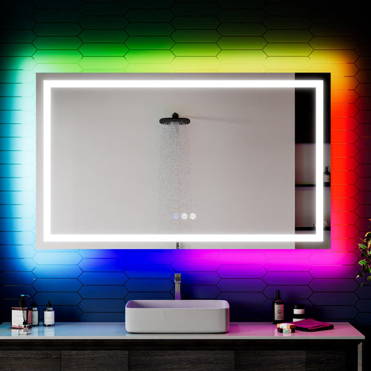 60"x 36" RGB Smart LED Bathroom Mirror–Color Changing Backlit Mirror with Anti-Fog & Dimmable Touch Control|Exbrite DYLUX
