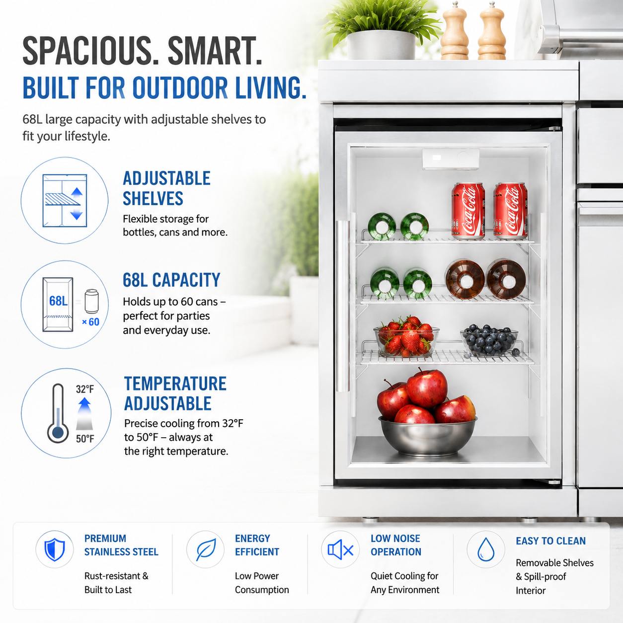43-Inch 6-Burner 85000 BTU Deluxe Stainless Steel Gas Outdoor Kitchen Bar Barbecue Island Grill  + Wine Cooler Compact Refrigerator + Rotisserie + Granite Countertops + Storage Cabinets & Drawers