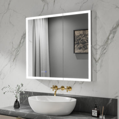 ExBrite 36"W x 30"H LED Medicine Cabinet with Anti-Fog, Stepless Color Temperature and Dimming, Adjustable Shelves, Aluminum Frame, Recessed or Surface Mount - ExBriteUSA