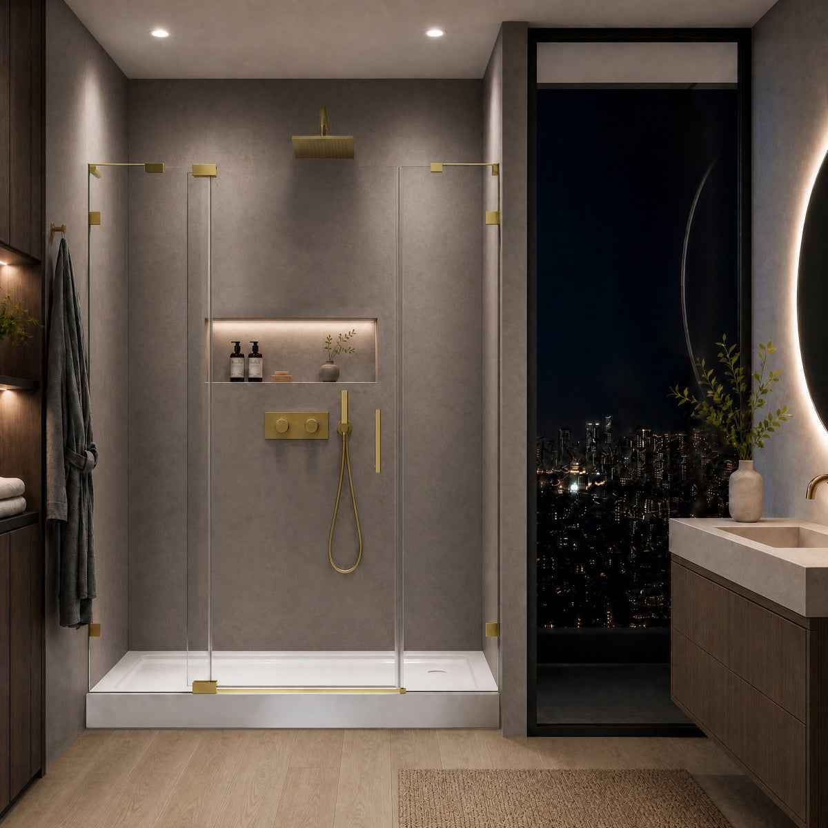 Custom Shower Glass | 10mm Tempered Clear Glass with Easy-Clean Film, Aluminum Frame & 304 Stainless Steel Handles