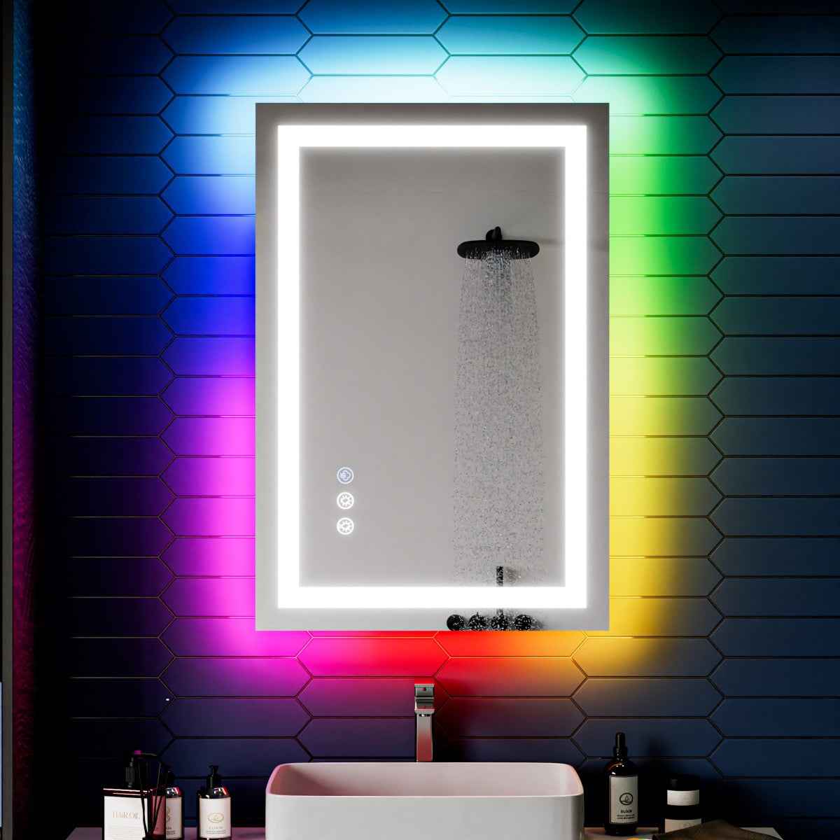 24"x 36" RGB Smart LED Bathroom Mirror–Color Changing Backlit Mirror with Anti-Fog & Dimmable Touch Control|Exbrite DYLUX