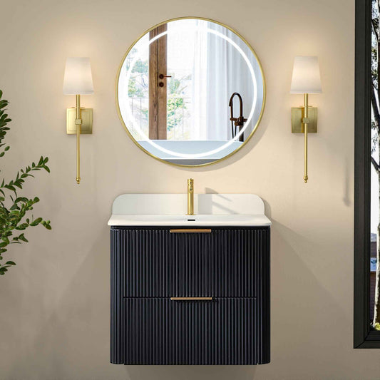 24 inch Floating Bathroom Vanity with Sink, Pre-Assembled, Wall Mounted Plywood Bathroom Storage Cabinet with Safety Rounded,Large Soft-Close Fluted Drawers & Metal Handles