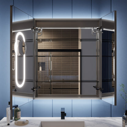 Illusion-B 30" x 36" LED Lighted Inset Mirrored Medicine Cabinet with Magnifiers Front and Back Light