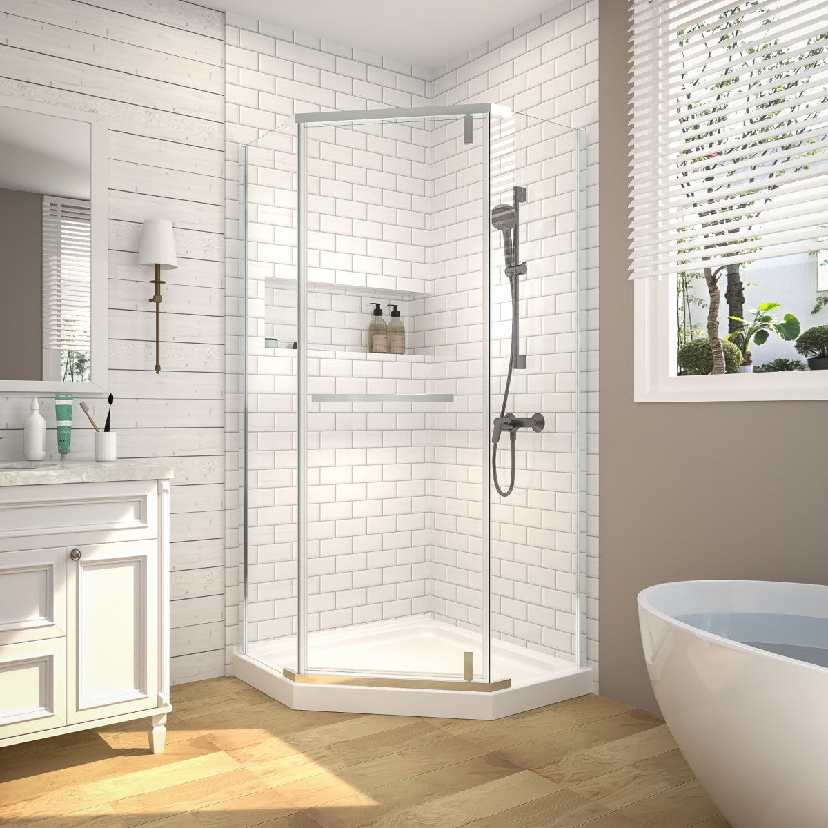 Prism Neo-Angle Frameless Shower Door 36 in. W x 72 in. H Corner Shower Enclosure,6mm Clear Glass,Pivot Shower Doors,Chrome,Not Base