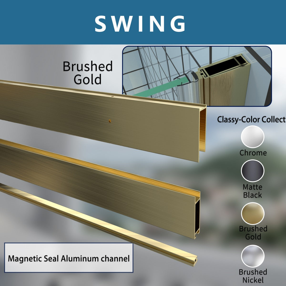 Exbrite Adapt Bifold Shower Door 30-32 in.W x 72 in.H Pivot Swing Shower Doors,Brushed Gold,Tempered Shower Glass