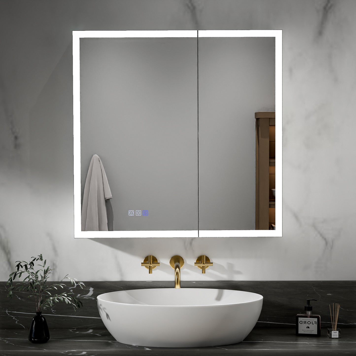 ExBrite 30"W x 30"H LED Medicine Cabinet with Anti-Fog, Stepless Color Temperature and Dimming, Adjustable Shelves, Aluminum Frame, Recessed or Surface Mount - ExBriteUSA