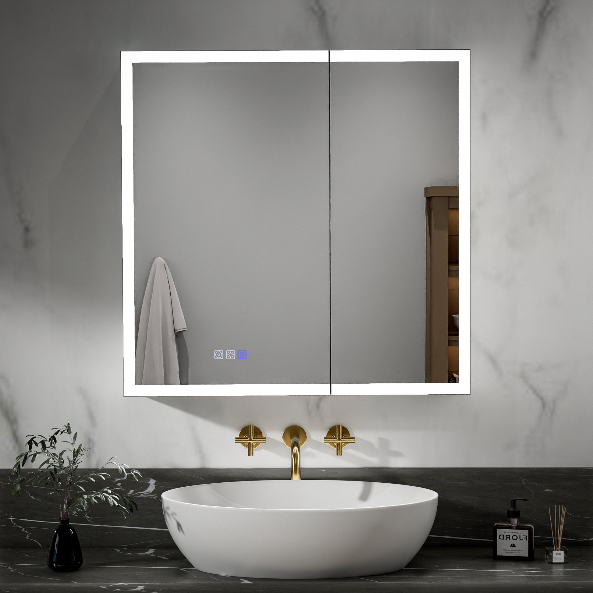ExBrite 30"W x 30"H LED Medicine Cabinet with Anti-Fog, Stepless Color Temperature and Dimming, Adjustable Shelves, Aluminum Frame, Recessed or Surface Mount - ExBriteUSA