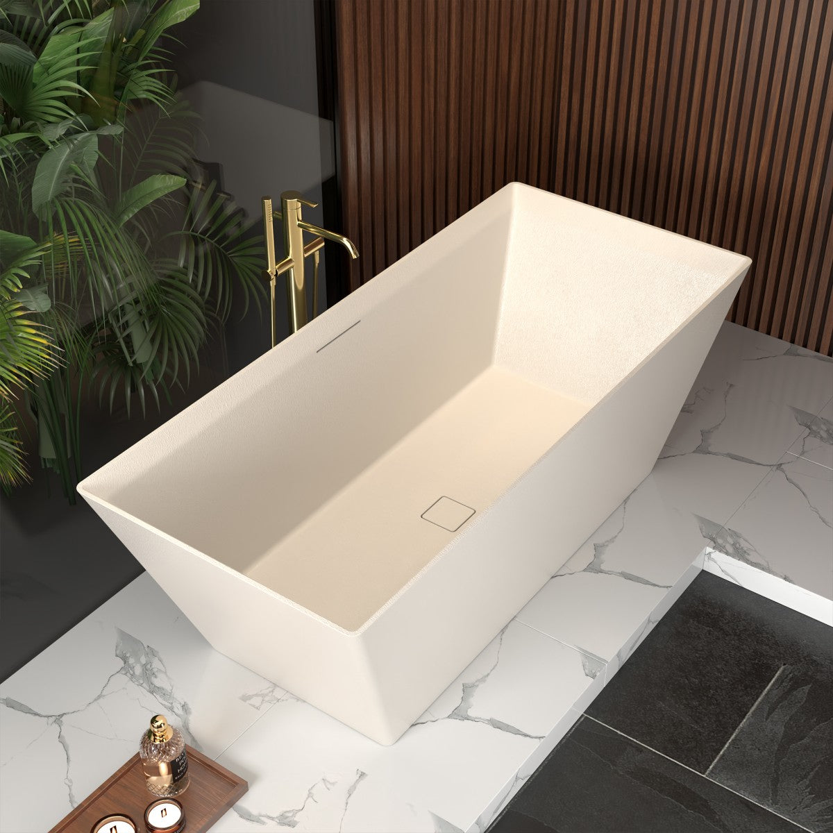 Allsumhome RockR 67" Rectangular Bathtub Freestanding - Stone Touch in Milky Coffee, Scratch-proof, cUPC Certified Freestanding Bath Tubs