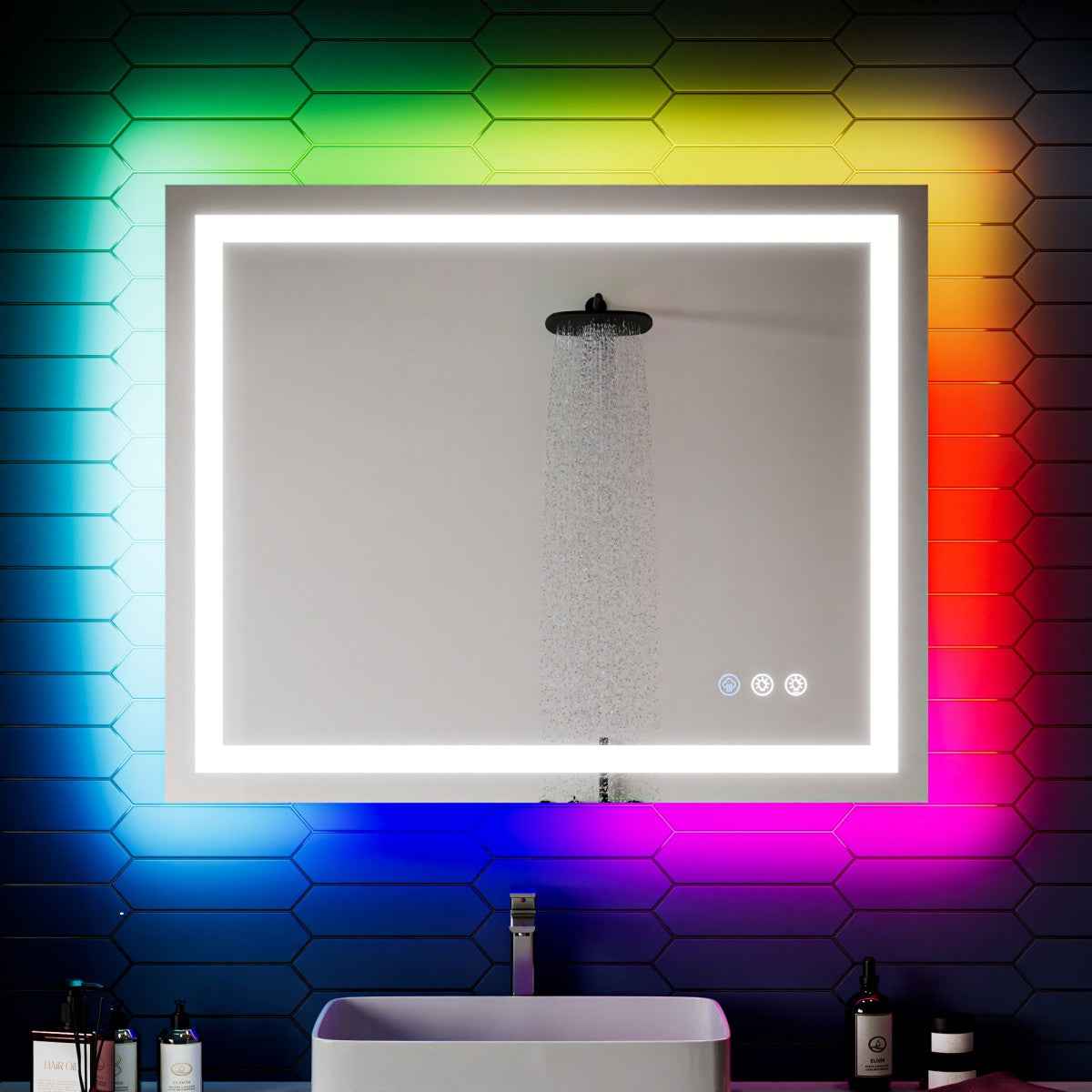 32"x 40" RGB Smart LED Bathroom Mirror–Color Changing Backlit Mirror with Anti-Fog & Dimmable Touch Control|Exbrite DYLUX