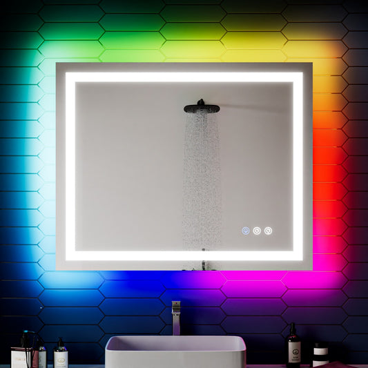 32"x 40" RGB Smart LED Bathroom Mirror–Color Changing Backlit Mirror with Anti-Fog & Dimmable Touch Control|Exbrite DYLUX