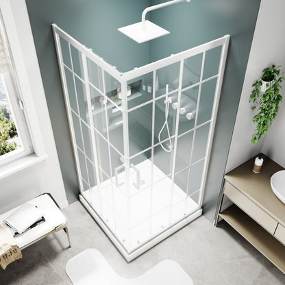 Haven-S 38" x 72" Corner Shower Enclosure,6mm Clear Glass,Double Sliding Shower Doors,White,Not Base,Adjustable