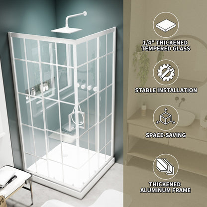 Haven-S 38" x 72" Corner Shower Enclosure,6mm Clear Glass,Double Sliding Shower Doors,White,Not Base,Adjustable