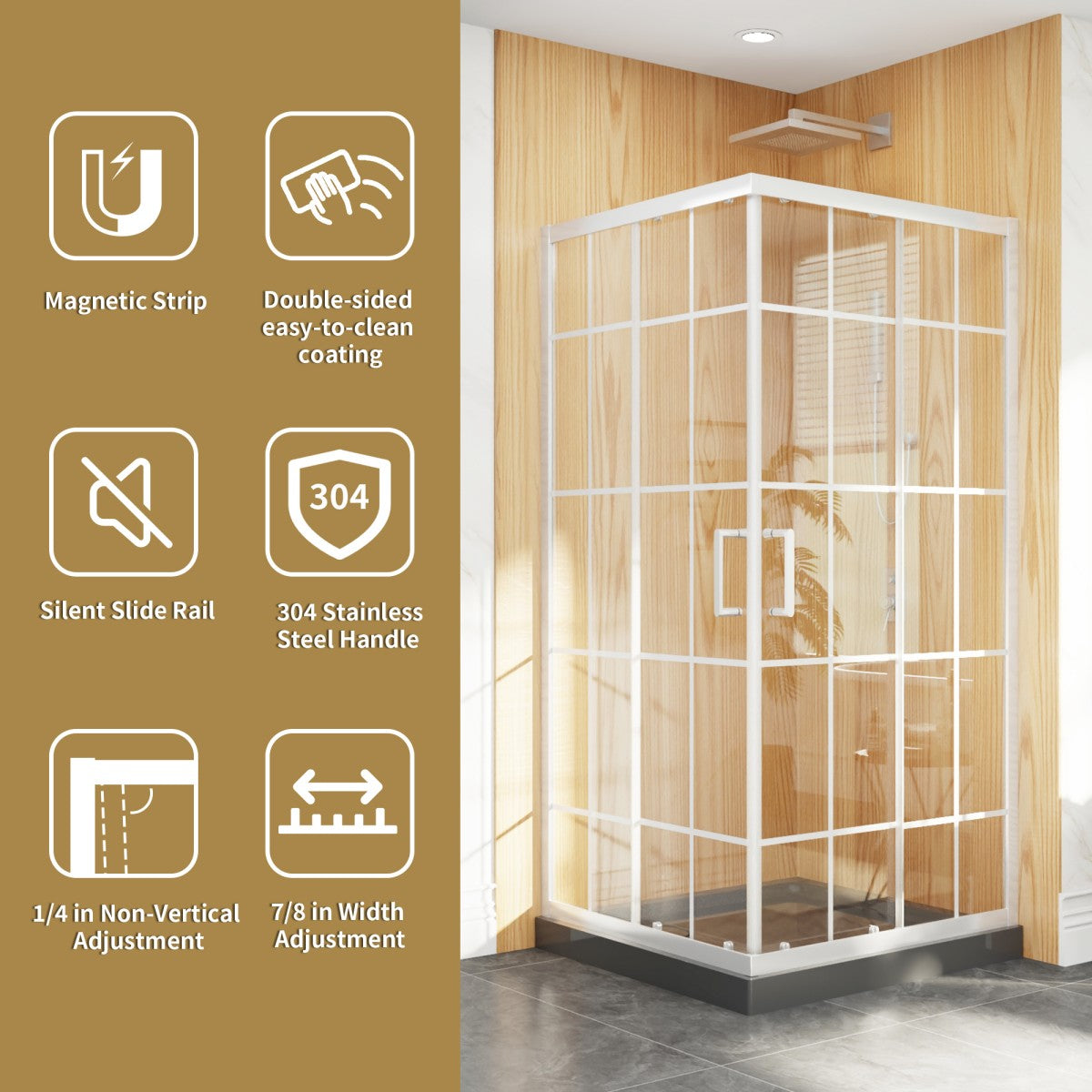 Haven-S 36" x 72" Corner Shower Enclosure,6mm Clear Glass,Double Sliding Shower Doors,White,Not Base,Adjustable