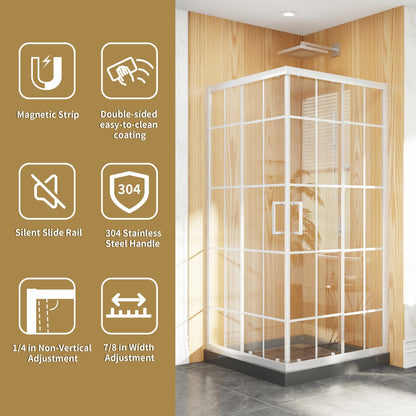 Haven-S 36" x 72" Corner Shower Enclosure,6mm Clear Glass,Double Sliding Shower Doors,White,Not Base,Adjustable