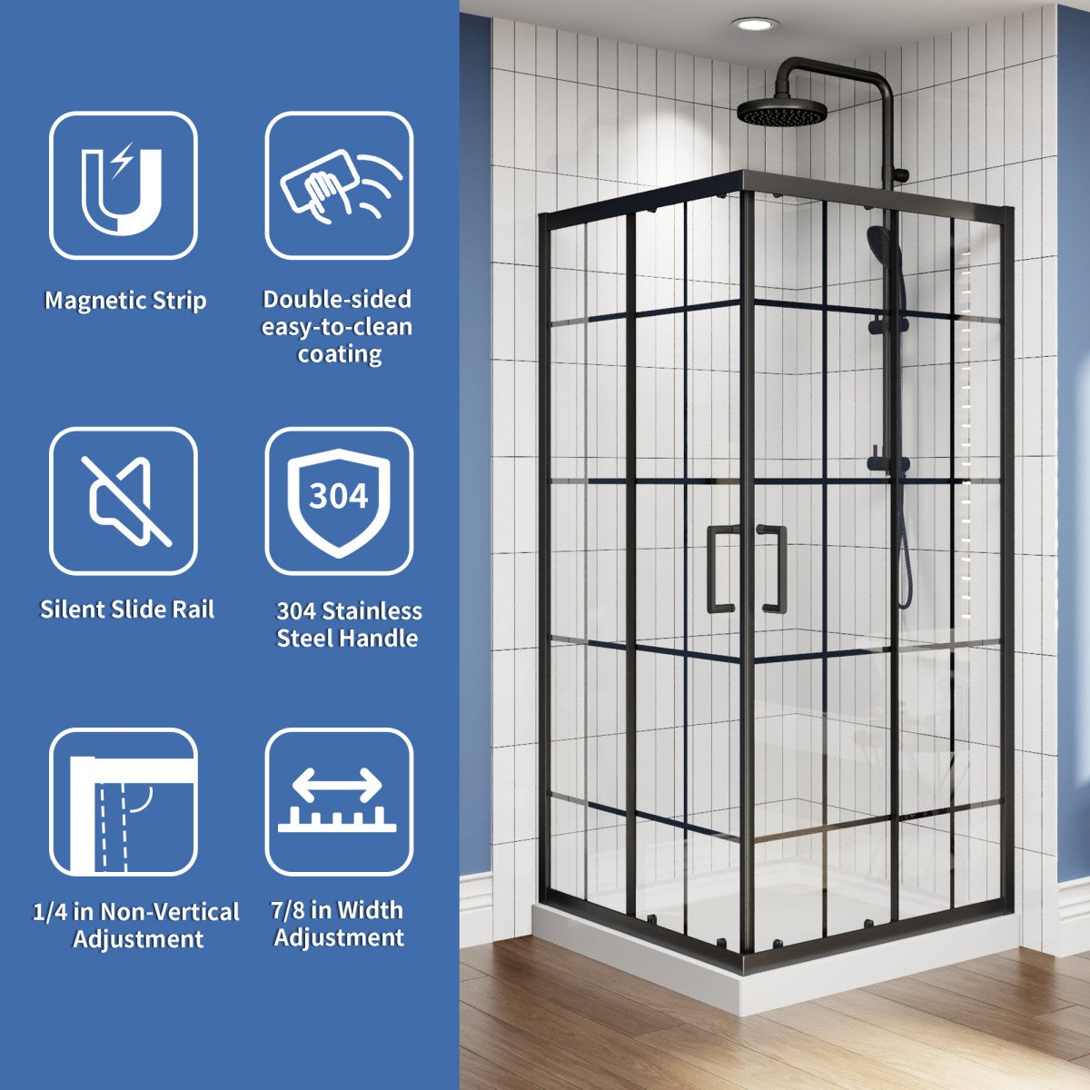 Haven-S 36" x 72" Corner Shower Enclosure,6mm Clear Glass,Double Sliding Shower Doors,Matte Black,Not Base,Adjustable