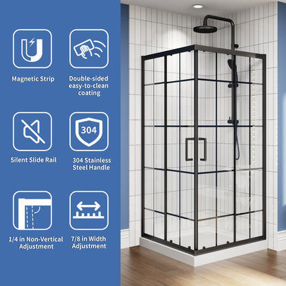 Haven-S 36" x 72" Corner Shower Enclosure,6mm Clear Glass,Double Sliding Shower Doors,Matte Black,Not Base,Adjustable