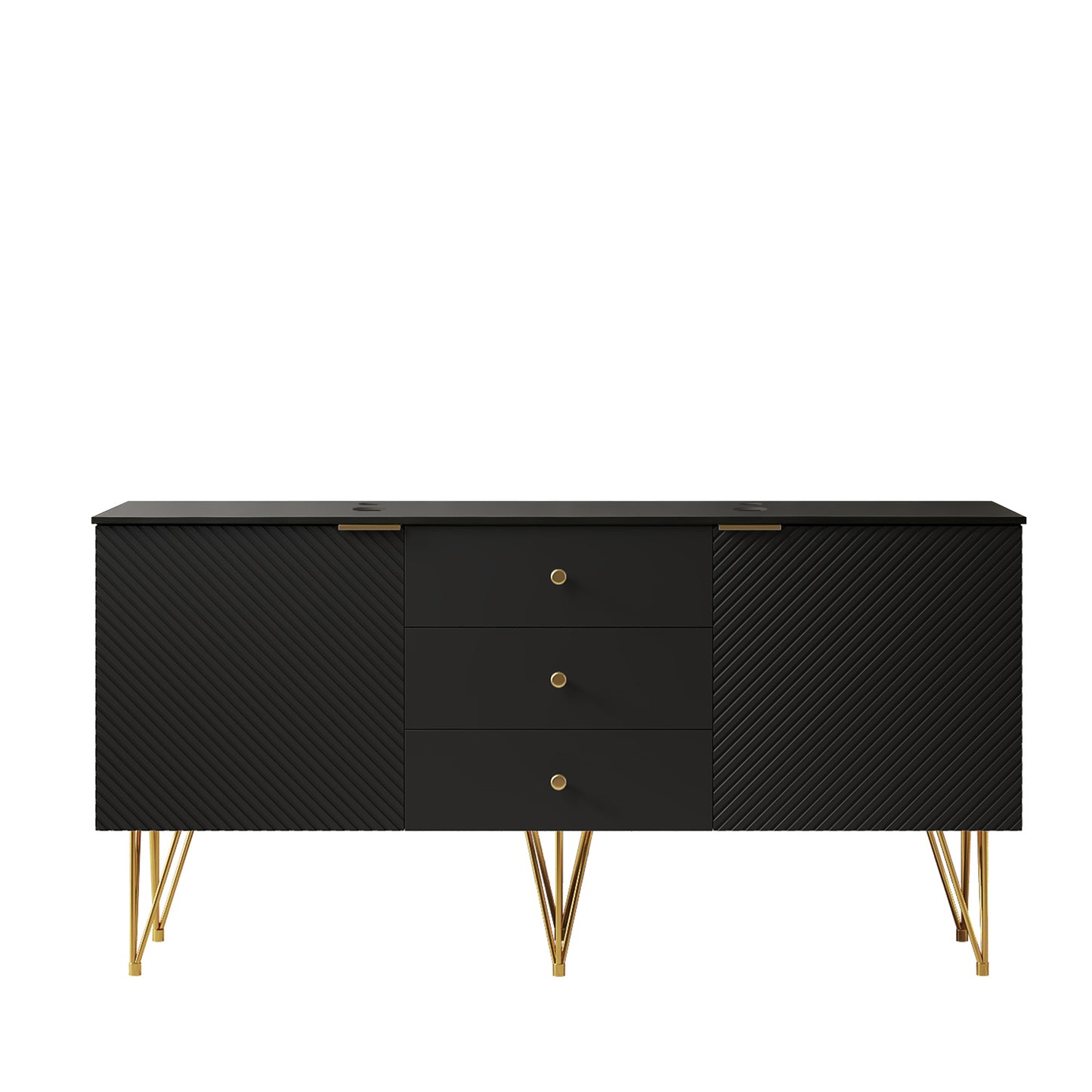Exbrite 60" Freestanding Black Plywood Cabinet with 3 Drawers and 2 Doors, Black Sintered Stone Top, NO Basin, NO Faucet and Sink Cover|GEMA