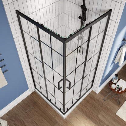 Haven-S 36" x 72" Corner Shower Enclosure,6mm Clear Glass,Double Sliding Shower Doors,Matte Black,Not Base,Adjustable