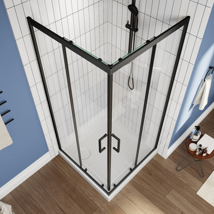 Haven 36" x 72" Matte Black Corner Shower Enclosure,6mm Clear Glass,Double Sliding Shower Doors,Not Base,Adjustable