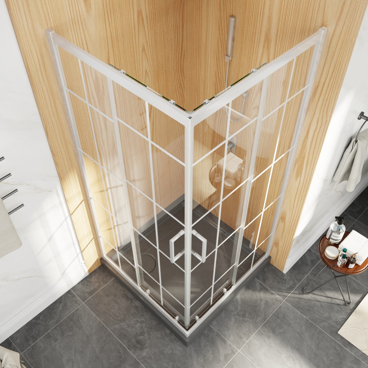 Haven-S 36" x 72" Corner Shower Enclosure,6mm Clear Glass,Double Sliding Shower Doors,White,Not Base,Adjustable