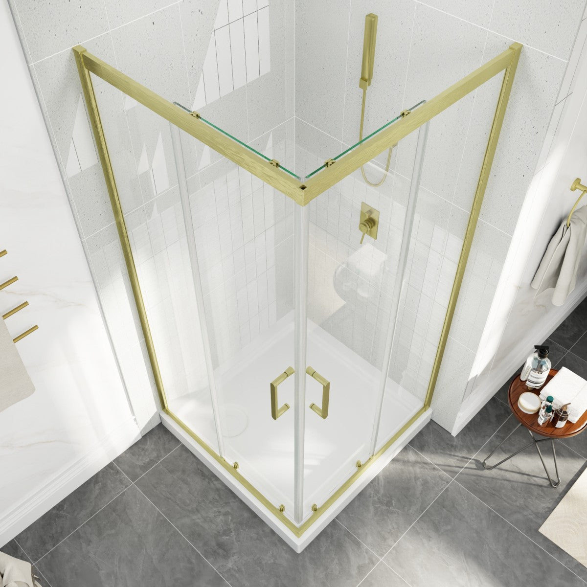 Haven 36" x 72" Corner Shower Enclosure,6mm Clear Glass,Double Sliding Shower Doors,Brushed Gold,Not Base,Adjustable