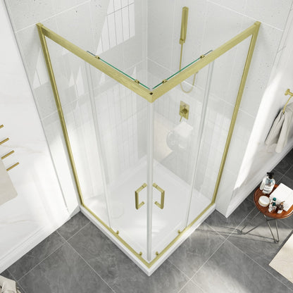 Haven 36" x 72" Corner Shower Enclosure,6mm Clear Glass,Double Sliding Shower Doors,Brushed Gold,Not Base,Adjustable