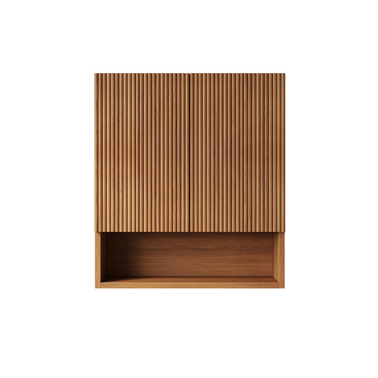 26' Wall-Mounted Striped Bathroom Cabinet, with Doors, Shelf and Open Storage Compartment Over The Toilet Storage Cabinet for Bathroom, Kitchen, Laundry Room, Brown Oak Woodgrain Color|TOBI