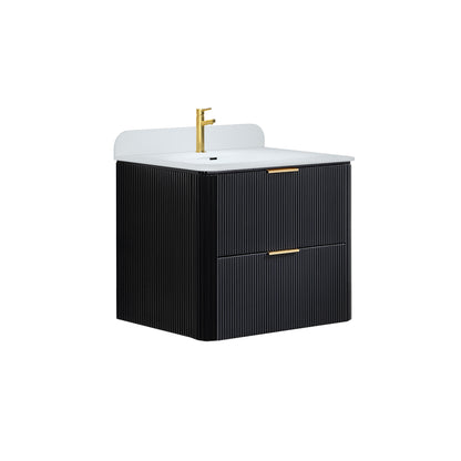 24 inch Floating Bathroom Vanity with Sink, Pre-Assembled, Wall Mounted Plywood Bathroom Storage Cabinet with Safety Rounded,Large Soft-Close Fluted Drawers & Metal Handles