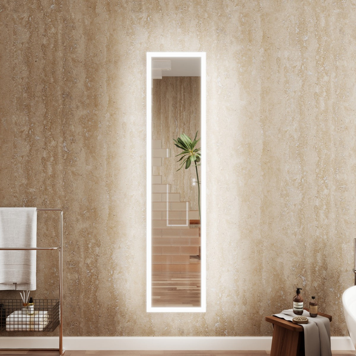 Allsum 16-1/8" x 70-1/8" Full Length Lighted Frameless Single Door Medicine Cabinet