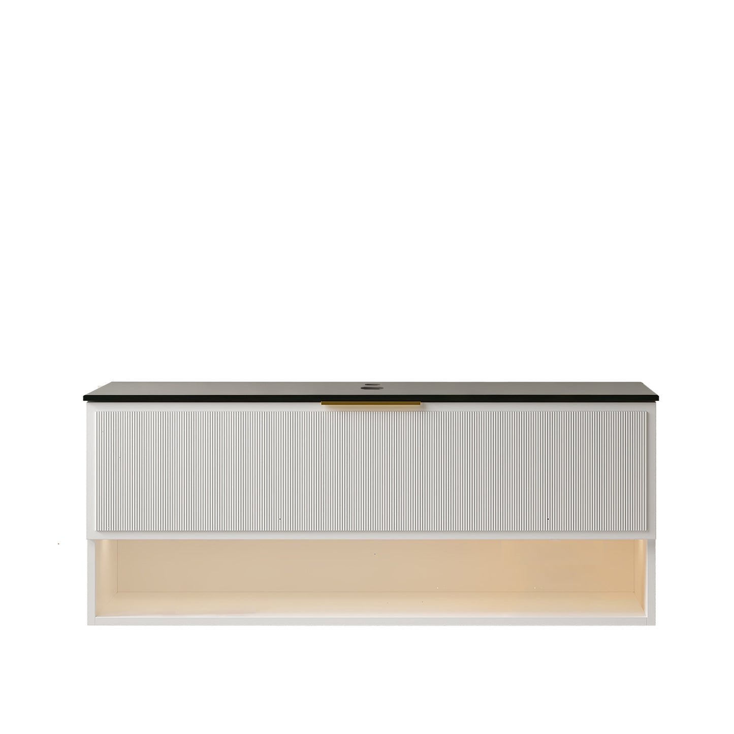 Exbrite 48' Wall Mounted White Plywood Cabinet with One Drawer and One Open Shelf, Black Stone Sintered Stone Top, NO Basin, NO Faucet and Sink Cover|MALONE