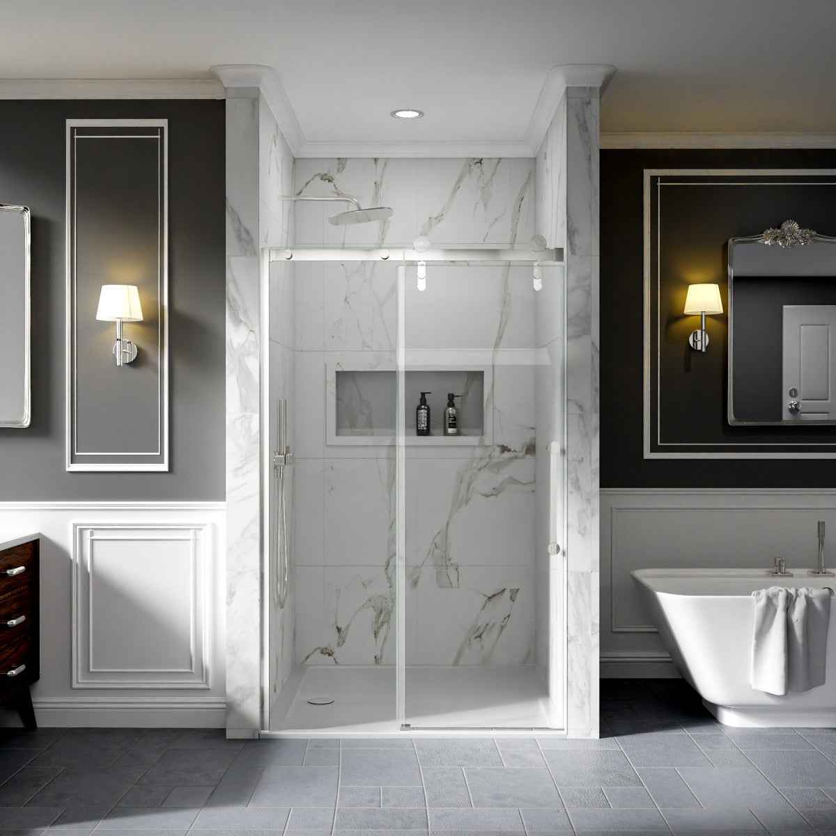 44-48" x 76" Frameless Sliding Shower door,Chrome,Easy clean|ExBrite Elysian-G Series